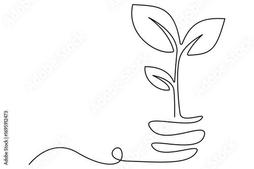 Plant growing continuous one line art drawing sprout and tree outline minimal vector illustration
