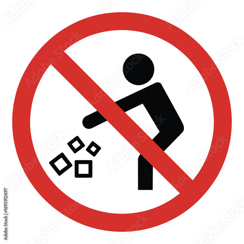 No Littering Vector Icon – Clean Environment, Stop Pollution, Prohibition Symbol