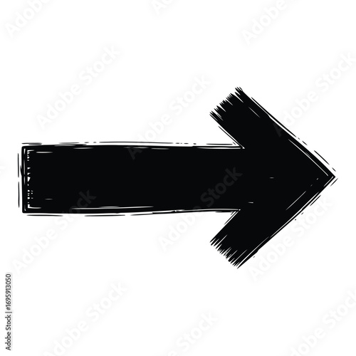 Art of black grunge arrow pointing to the right, isolated on white background