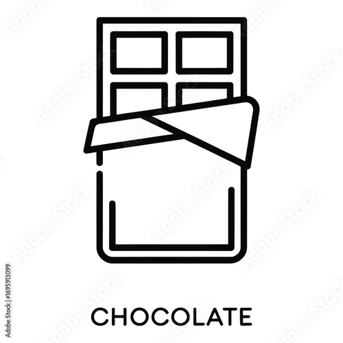 Chocolate bar with wrapper opened slightly revealing the delicious treat inside vector icon silhouette
