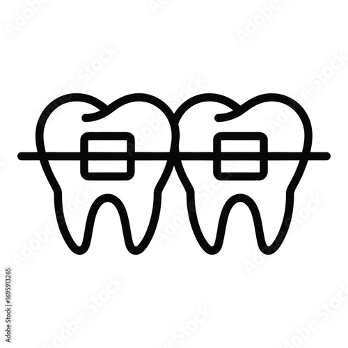Orthodontic teeth with braces line icon for dental and healthcare concept