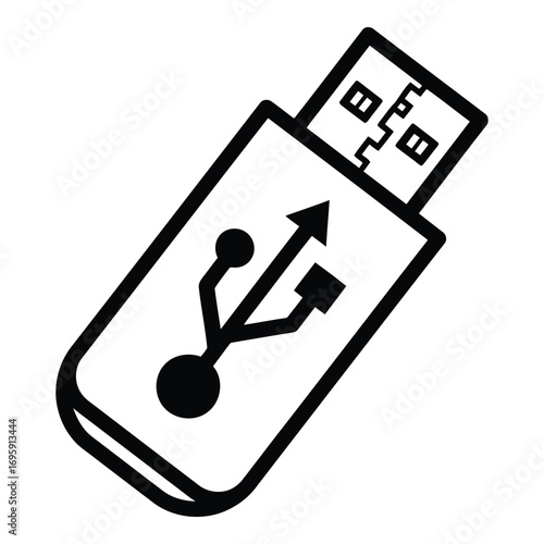 Art of usb flash drive icon with data transfer symbol, isolated on white background