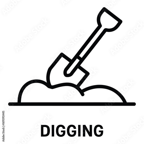 Digging Line Icon - Shovel in Soil Symbol