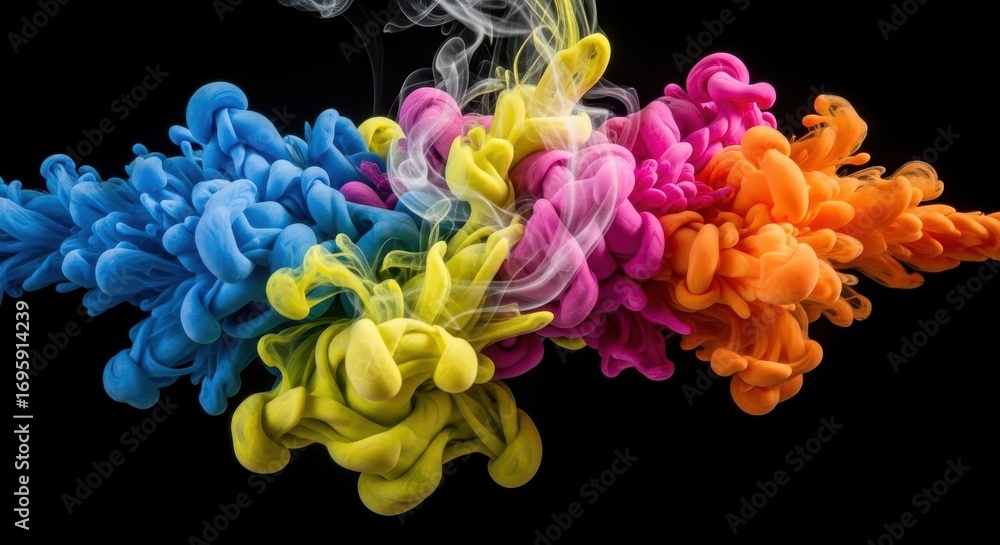 Obraz premium Colorful Ink in Water on Black Background, Abstract Smoke Effect