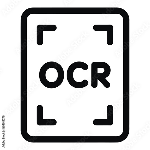 Optical character recognition technology icon for text extraction and document scanning process use case silhouette