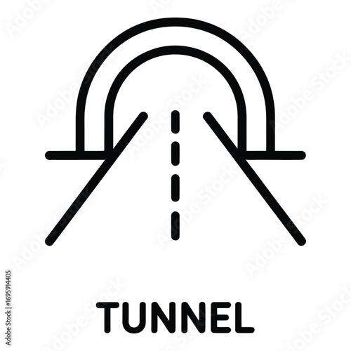 Illustration of a tunnel entrance with dashed line in the middle of the road leading in 96 char silhouette