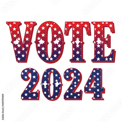 Art of vote 2024 text with american flag stars and stripes pattern, symbolizing the upcoming election and patriotic participation