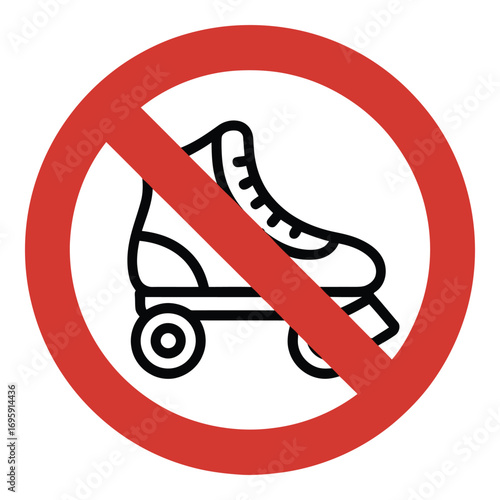 No roller skating allowed sign with a red circle and a line through the roller skate icon image here silhouette