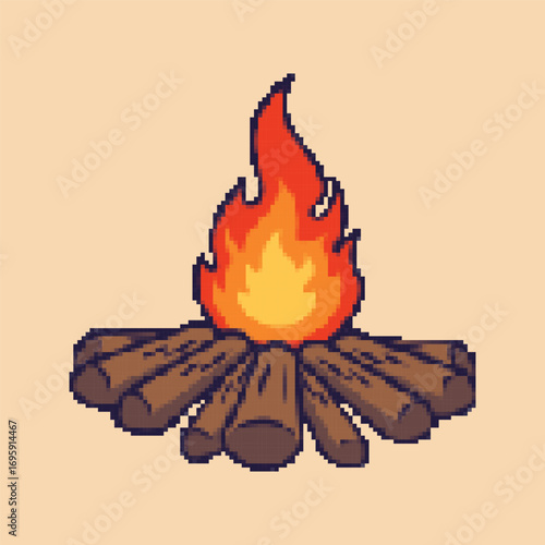 Pixel art campfire with flames and logs