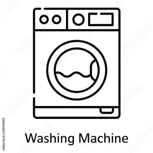 Outline vector illustration of a front loading washing machine for laundry and cleaning needs home appliance silhouette