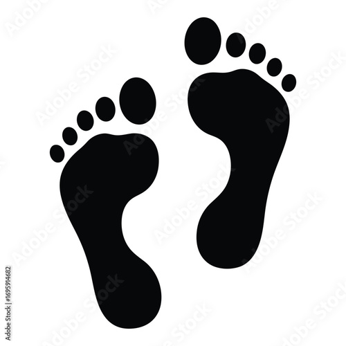 Art of black silhouette of two human footprints, indicating a path or steps taken, isolated on white background