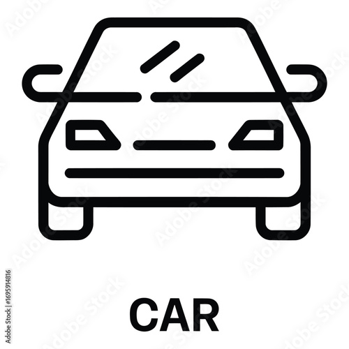 Simple car front view outline with headlights and windshield wipers in black and white drawing style silhouette