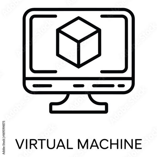 Computer screen displaying a three dimensional cube for design and virtual reality graphics use case scenario silhouette