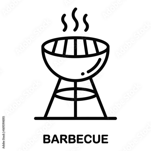 Simple barbecue grill outline icon with smoke for cooking food outdoors on summer picnic party time silhouette