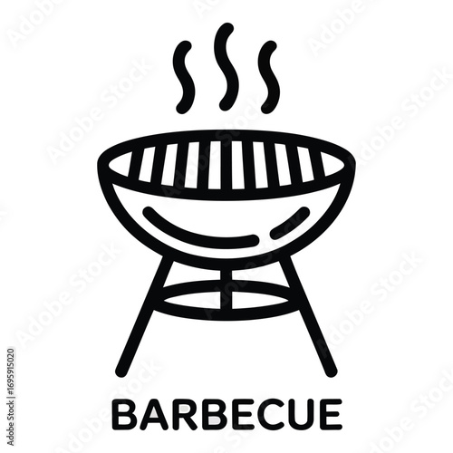 Simple barbecue grill illustration for outdoor cooking and summer grilling party with smoke effect silhouette