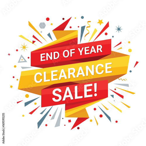 Art of end of year clearance sale banner with explosive elements and ribbon design