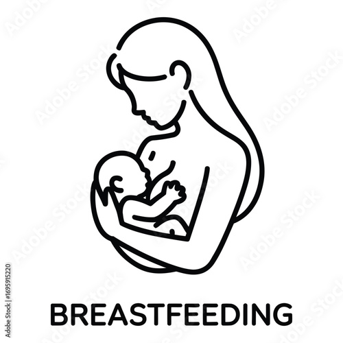 Illustration of mother breastfeeding her baby in a loving embrace showing the bond of motherhood and care silhouette