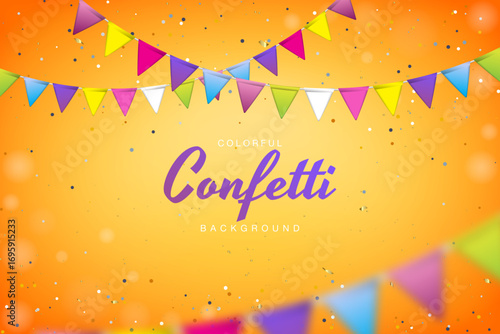 Yellow gradient background and confetti streamer decoration for party fun
