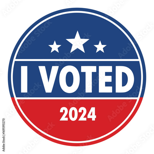 Art of i voted sticker for the 2024 election with stars and stripes, isolated on white background