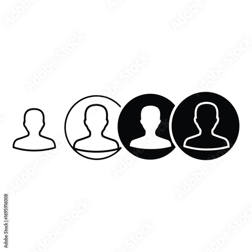Art of four user icons showing a progression from inactive to active, isolated on white background