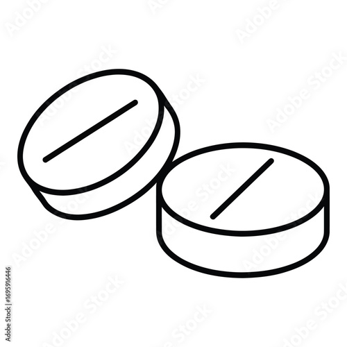 Two pills illustration showing medication and healthcare in a simple black and white design style silhouette