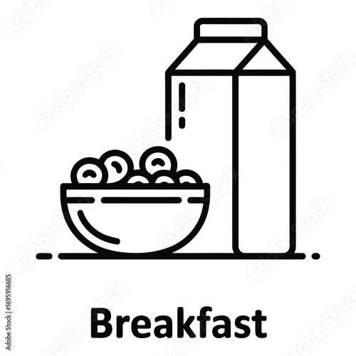 Simple breakfast cereal and milk illustration for a quick morning meal or snack time treat silhouette
