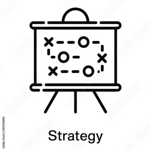 Strategy board showing x and o symbols for planning and tactics in business and games concept design silhouette