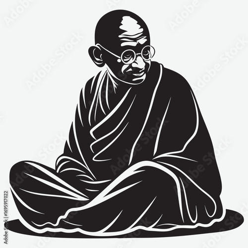 Mahatma Gandhi seated in meditation wearing glasses and traditional robes Gandhi Ji gandhi jayanti