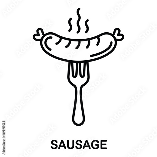 Sausage on a fork with steam illustration vector icon food delicious meal snack lunch dinner