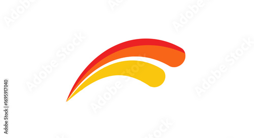 Abstract orange and yellow curved lines logo design, flat lay style, against a white background, conveying a warm and energetic mood.