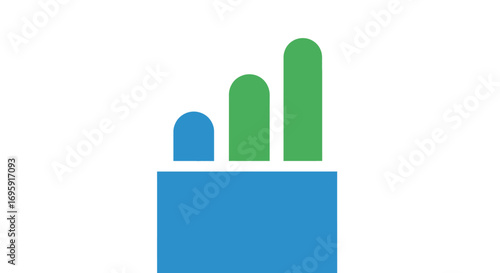 Close-up flat lay of a blue and green bar graph illustrating growth, against a white background, conveying a positive and optimistic mood.