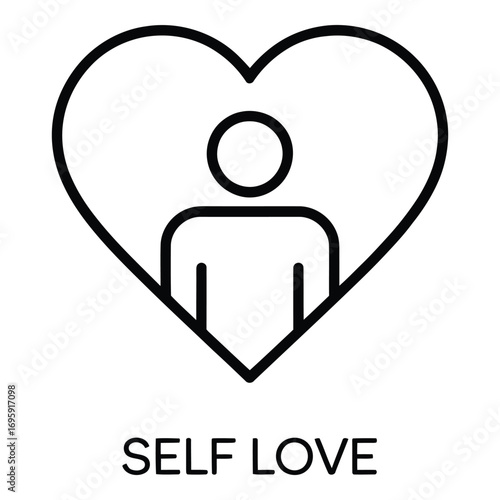 Person inside of heart symbol representing self love and care and emotional well being icon silhouette