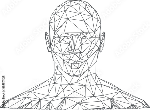 Face ID polygonal vector black front wireframe, biometric technology digital face 3D scanning, facial recognition system
