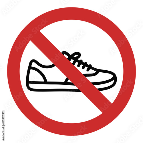 No shoes allowed sign vector illustration warning footwear forbidden symbol isolated design element graphic, red circle silhouette