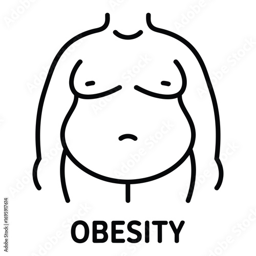 Obesity outline icon representing excess body fat and health risks associated with weight gain silhouette