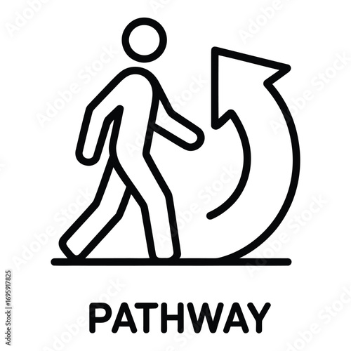 Person walking with circular arrow indicating a pathway or return journey direction symbol silhouette