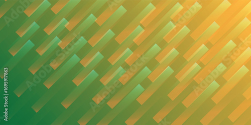A gradient background features a pattern of overlapping, rectangular shapes in shades of green and yellow. The shapes are angled across the frame.