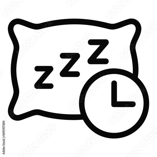 Sleeping time illustration showing pillow with zzz and clock indicating rest and relaxation time silhouette