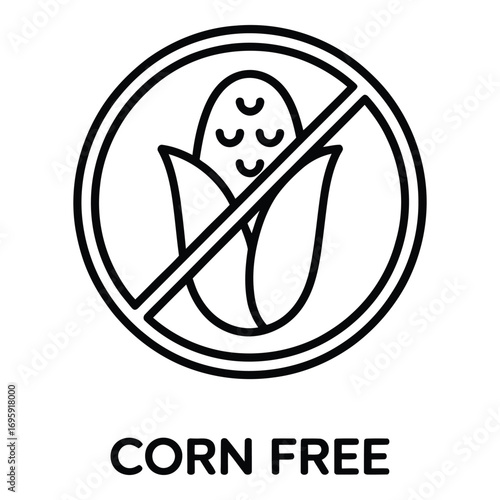 No corn symbol for food allergy and dietary restrictions avoiding corn products and ingredients in meals silhouette