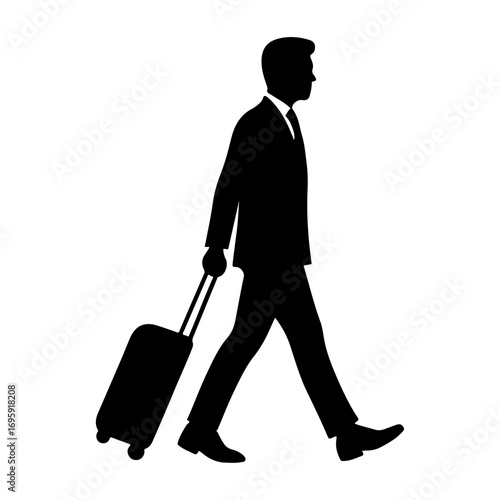 Minimalist travel vector with rolling luggage
