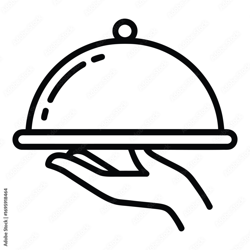 Obraz premium Hand holding a cloche food service presentation elegant dining experience restaurant quality design icon vector art silhouette