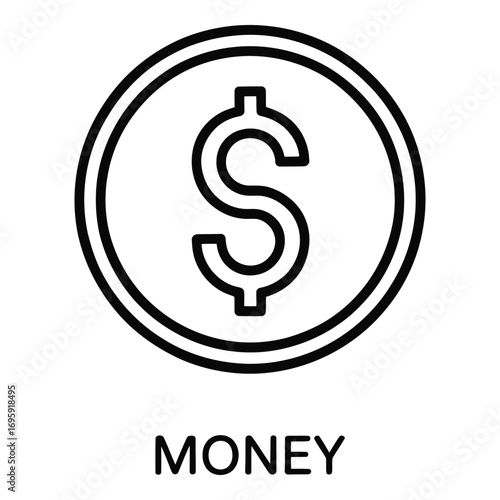Dollar coin icon representing financial wealth and economic stability in a simple line drawing style silhouette
