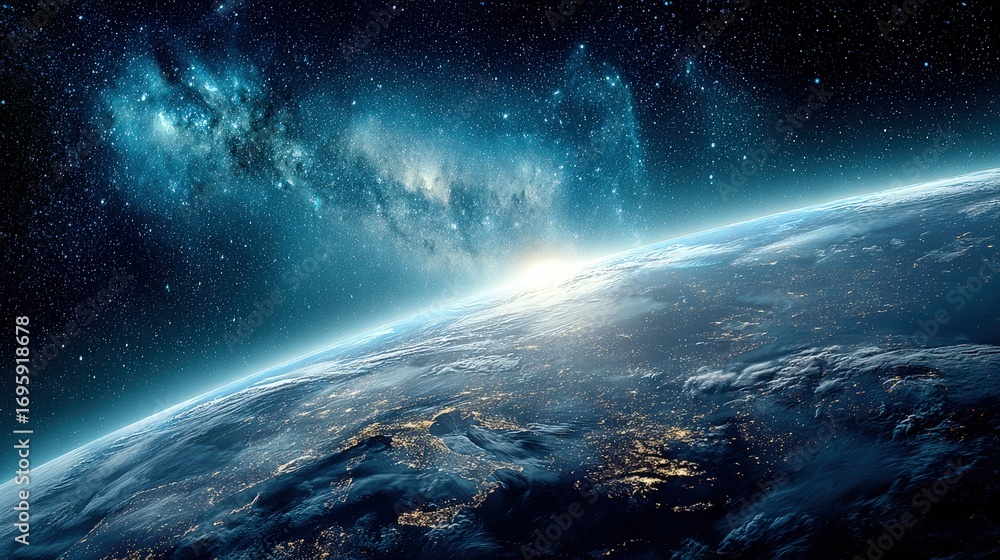 Fototapeta premium Earth From Space At Sunrise