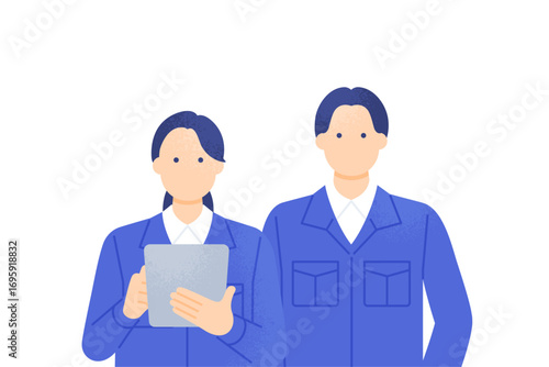 タブレットを持つ女性 正面を向いた建設会社社員のイラスト素材