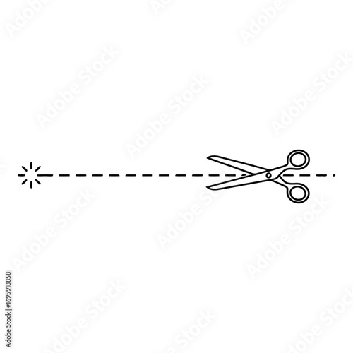 Art of scissors cutting a dashed line isolated on white background