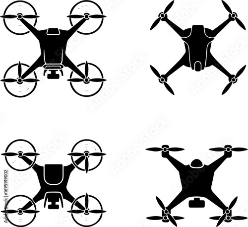 pack of drone quadcopter silhouettes.eps