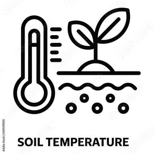 Soil temperature and plant growth monitoring with thermometer for optimal agricultural yields analysis silhouette
