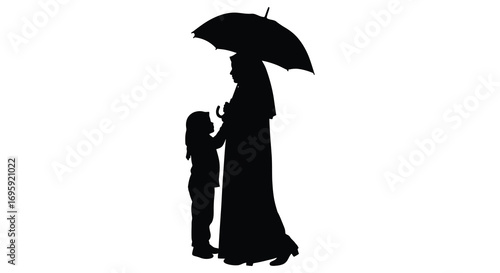 a silhouette of mother and child under umbrella