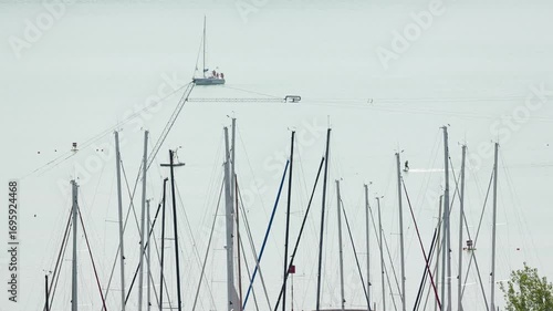 People wakeboarding on the lake Balaton in Hungary during summer