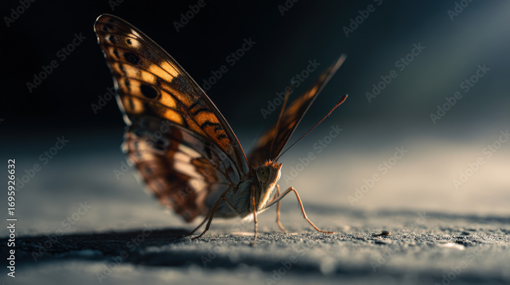 Obraz premium Butterfly with Partially Closed Wings Dramatic Pose